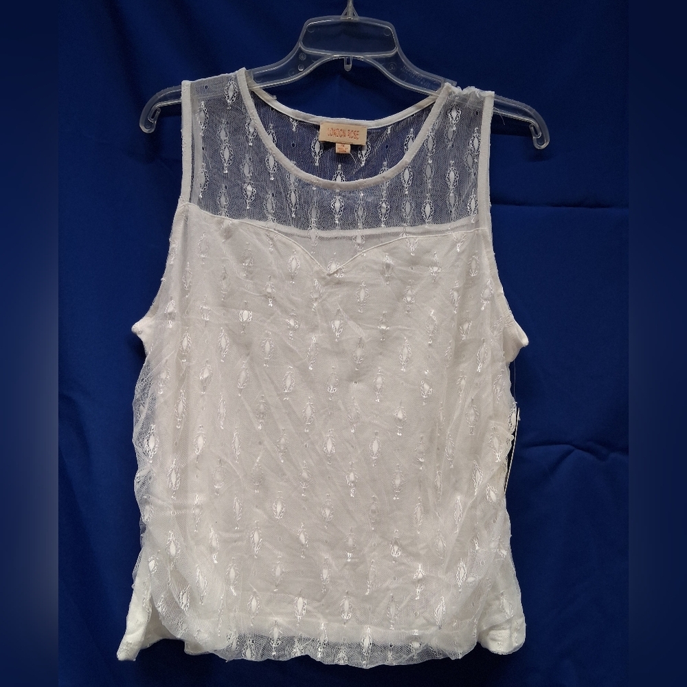 NWT Womens London Rose White Lace Sleeveless Top 2X